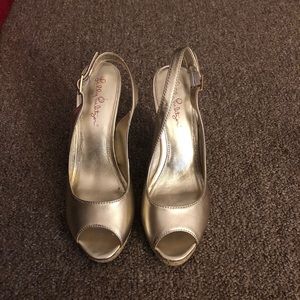 Kristin Gold Metallic Leather Wedge